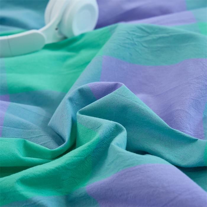 91家纺网 家纺一手货源 找家纺 三沁家居 2025新款格子色织全棉水洗棉四件套直播爆款量大价优 绿野仙踪大格