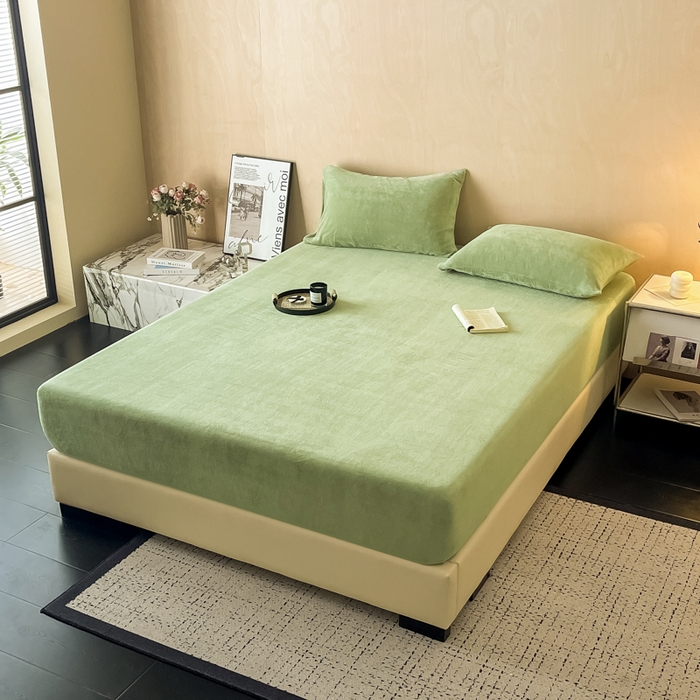 91家纺网 家纺一手货源 找家纺 卢赛尔 2025新款高克重200g牛奶绒单床笠 梦娜-草绿色