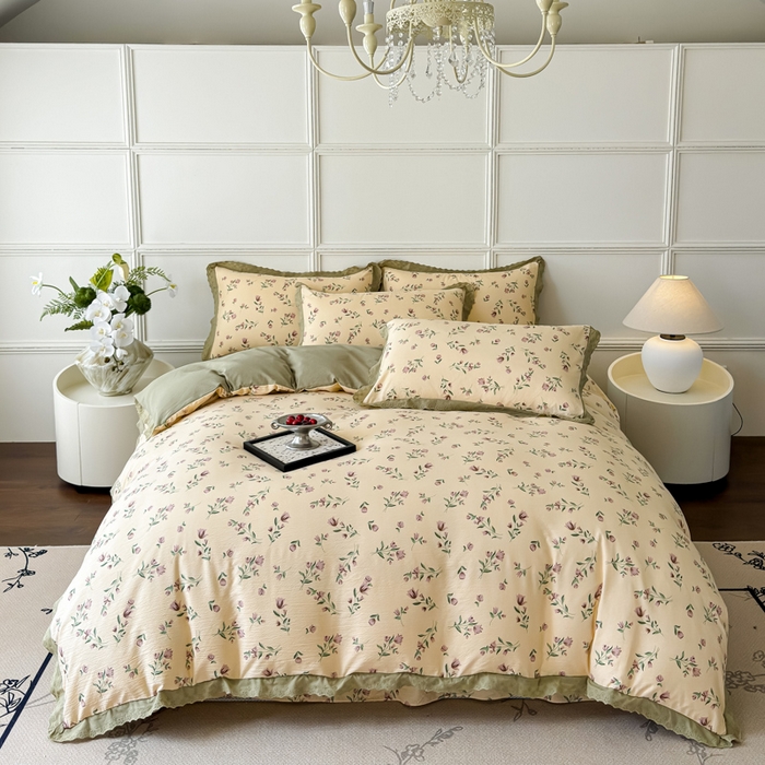 91家纺网 家纺一手货源 找家纺 可思家纺 2024新款韩版花边木棉皱皱纱四件套系列 木棉-芳华