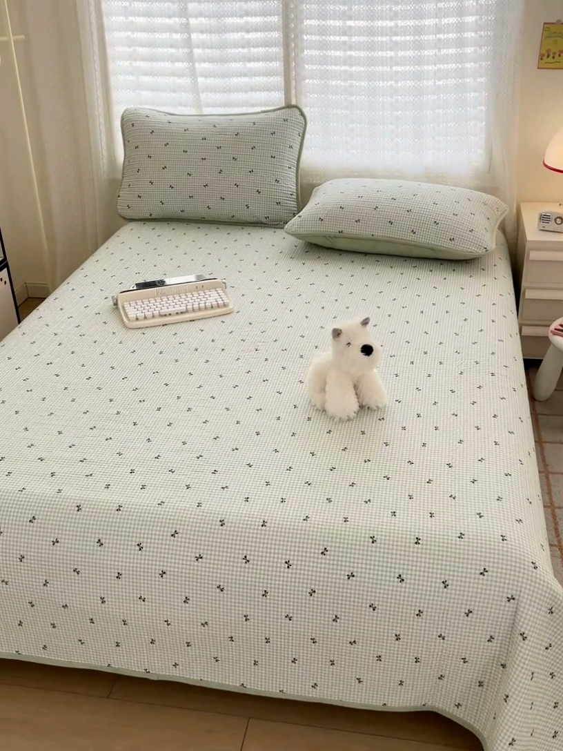 91家纺网 家纺一手货源 找家纺 沐纯家居 2025新款婴儿绒纯棉水洗床盖 小绿格-绿