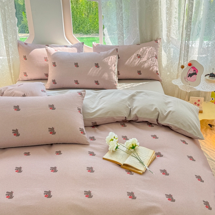 91家纺网 家纺一手货源 找家纺 千朵 2024新款全棉磨毛小清新印花四件套 哈尼