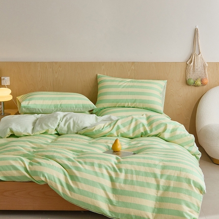 8小时家纺 2024新款40s双层纱单品四件套系列-四件套 条纹青柠绿