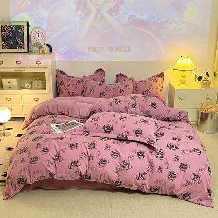 91家纺网 家纺一手货源 找家纺 梦莱斯 2024新款舒适亲肤四件套 粉色