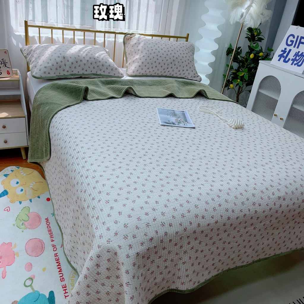 91家纺网 家纺一手货源 找家纺 2024新款棉加绒双面两用四季款床盖三件套玫瑰