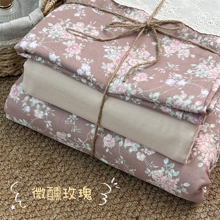 91家纺网 家纺一手货源 找家纺 （总）2024新款全棉印花双层纱四件套--蕾丝花边款