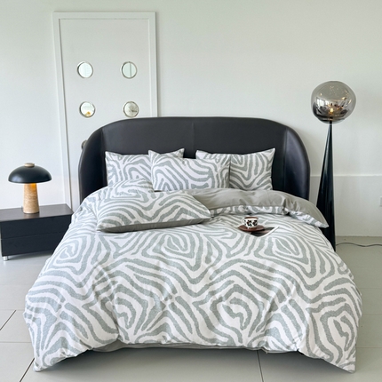 91家纺网 家纺一手货源 找家纺 千朵 2024新款轻奢全棉磨毛四件套 马德里绿