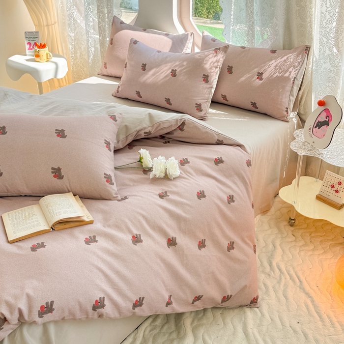 91家纺网 家纺一手货源 找家纺 千朵 2024新款全棉磨毛小清新印花四件套 哈尼