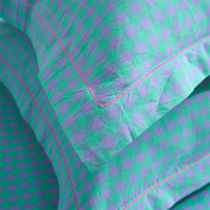 91家纺网 家纺一手货源 找家纺 三沁家居 2025新款格子色织全棉水洗棉四件套直播爆款量大价优 绿野仙踪小格