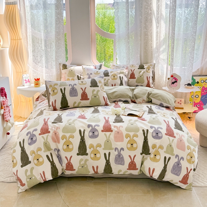 91家纺网 家纺一手货源 找家纺 （总）千朵 2024新款全棉磨毛小清新印花四件套