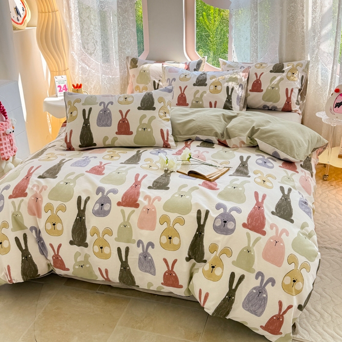 91家纺网 家纺一手货源 找家纺 千朵 2024新款全棉磨毛小清新印花四件套 妮克