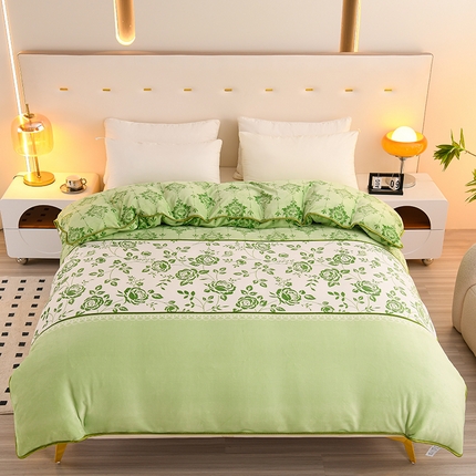 91家纺网 家纺一手货源 找家纺 晚静 2025新牛奶绒印花单被套法莱绒金貂被套单件180克全尺寸被套 清新花朵