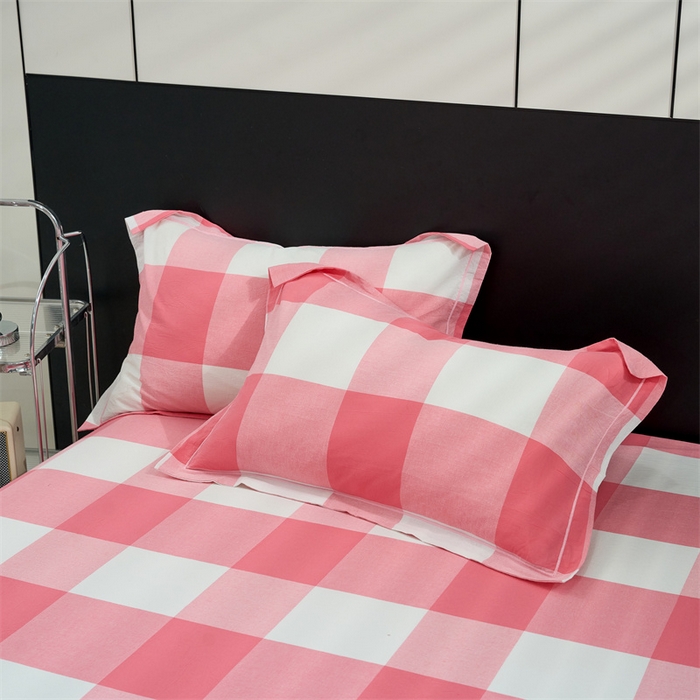 91家纺网 家纺一手货源 找家纺 三沁家居 2025新款格子色织全棉水洗棉四件套直播爆款量大价优 粉白大格