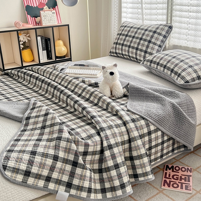 91家纺网 家纺一手货源 找家纺 沐纯家居 2025新款婴儿绒纯棉水洗床盖 莫奈格-灰