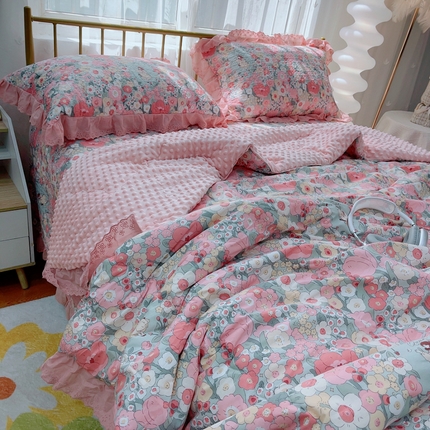 91家纺网 家纺一手货源 找家纺 （总）暖居 2025暖居韩版纯棉豆豆被高温砂洗床盖四件套同款全棉被套