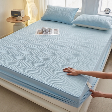 91家纺网 家纺一手货源 找家纺 （总）盛眠 2025新款水洗棉夹棉床笠-云漾