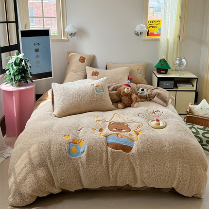 91家纺网 家纺一手货源 找家纺 （总）眠屿家纺 2025新款羊羔绒毛巾绣四件套