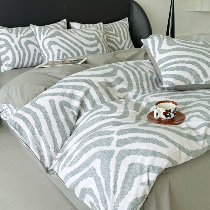 91家纺网 家纺一手货源 找家纺 千朵 2024新款轻奢全棉磨毛四件套 马德里绿