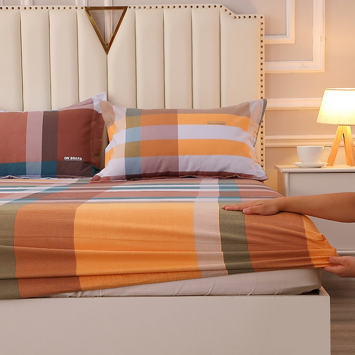 91家纺网 家纺一手货源 找家纺 贝兰仙奴 2024新款利兹系列磨毛多规格单床笠 苏格风情桔