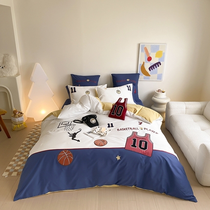 （总）星野 2024秋冬新款100支长绒棉加厚磨毛刺绣贴布绣四件套-篮球派