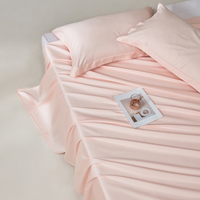 91家纺网 家纺一手货源 找家纺 轩和家居 2024新款A类50S贡缎长绒棉单床单系列 蜜桃粉