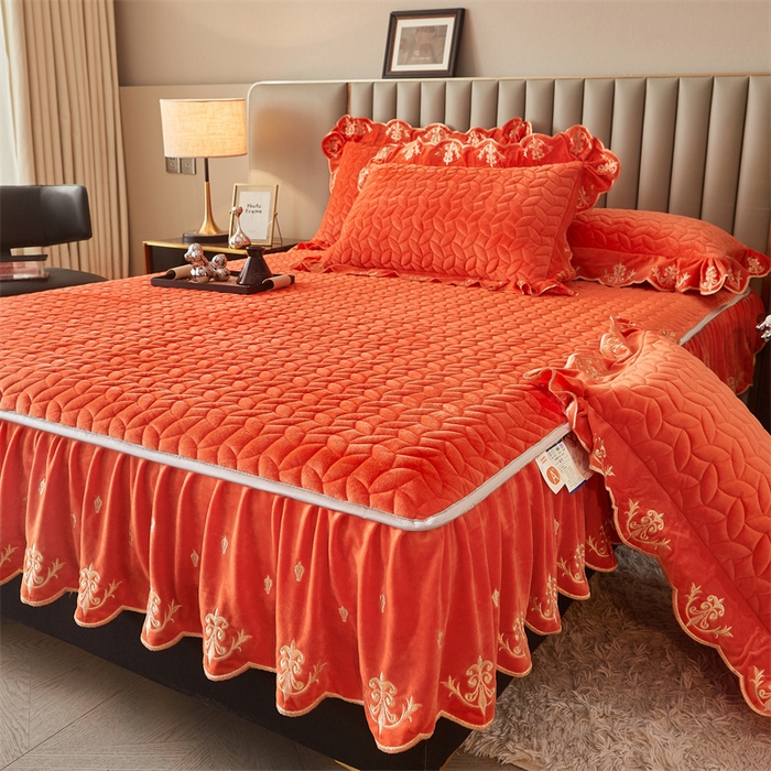 91家纺网 家纺一手货源 找家纺 恒爱家纺 2024新款初黛宝宝绒系列四件套 爱玛橙