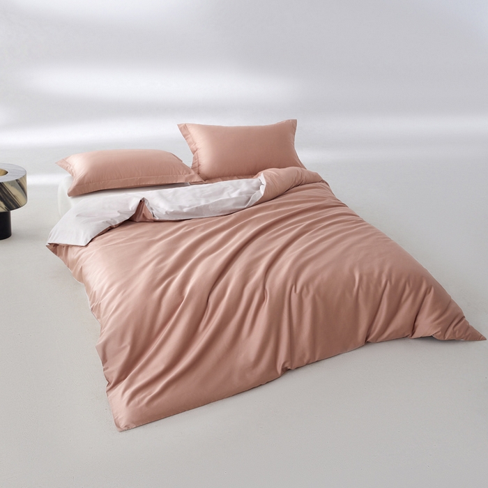 91家纺网 家纺一手货源 找家纺 轩和家居 2024新款A类50S贡缎长绒棉四件套系列 罗卡芙+迷雾灰