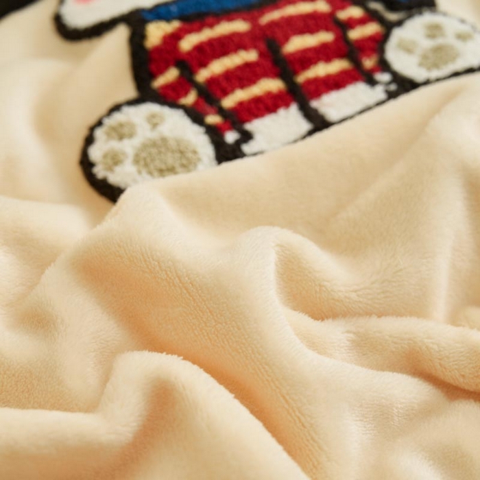 91家纺网 家纺一手货源 找家纺 鑫琪莱家纺 2024新款卡通毛巾绣牛奶绒四件套 幸福狗-米黄香槟