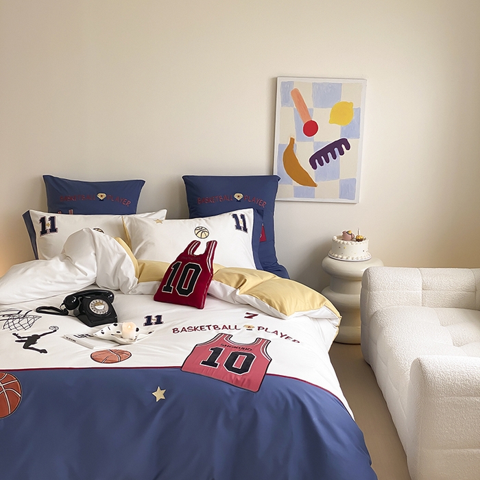 91家纺网 家纺一手货源 找家纺 （总）星野 2024秋冬新款100支长绒棉加厚磨毛刺绣贴布绣四件套-篮球派