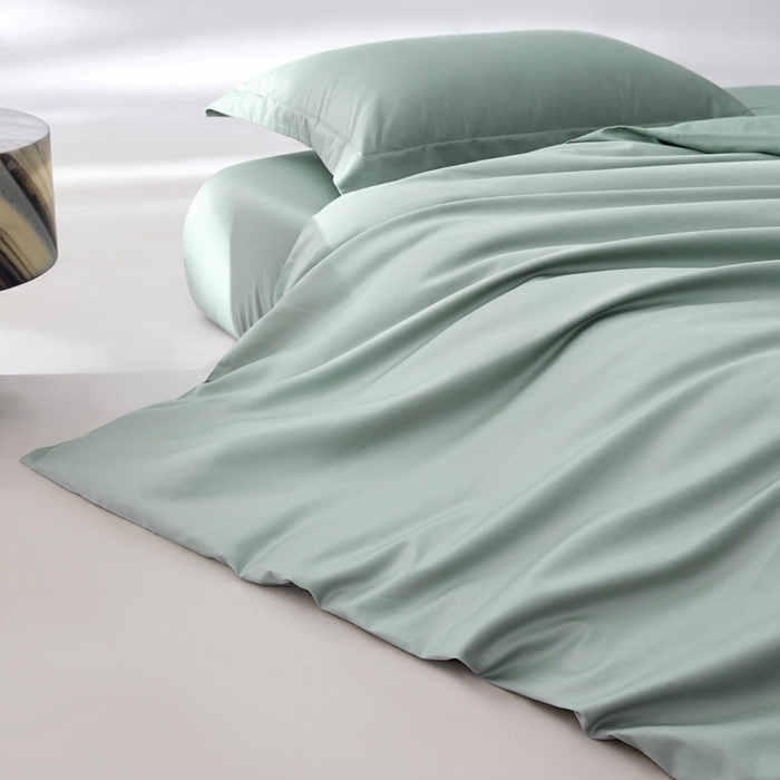 91家纺网 家纺一手货源 找家纺 轩和家居 2024新款A类50S贡缎长绒棉四件套系列 薄荷绿