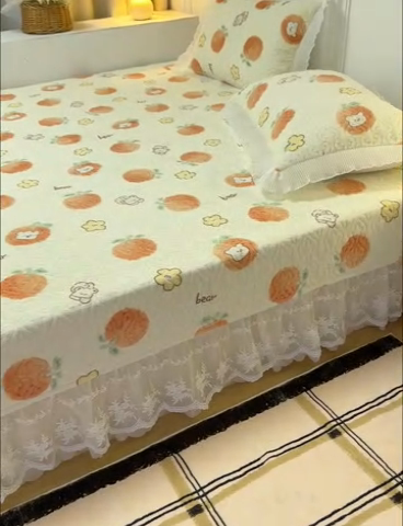 91家纺网 家纺一手货源 找家纺 冬然 2024新款牛奶绒床盖榻榻米床盖炕盖心想事橙