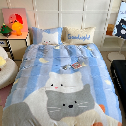 桃喜 2024新款大版数码印花牛奶绒四件套 晚安猫咪-绒