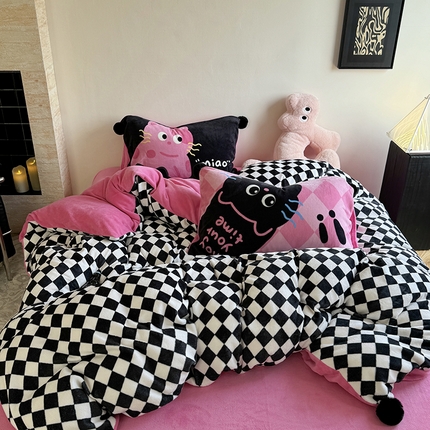 91家纺网 家纺一手货源 找家纺 （总）柚子YOUTH 2024新款加厚牛奶绒可脱卸毛球四件套-球球款