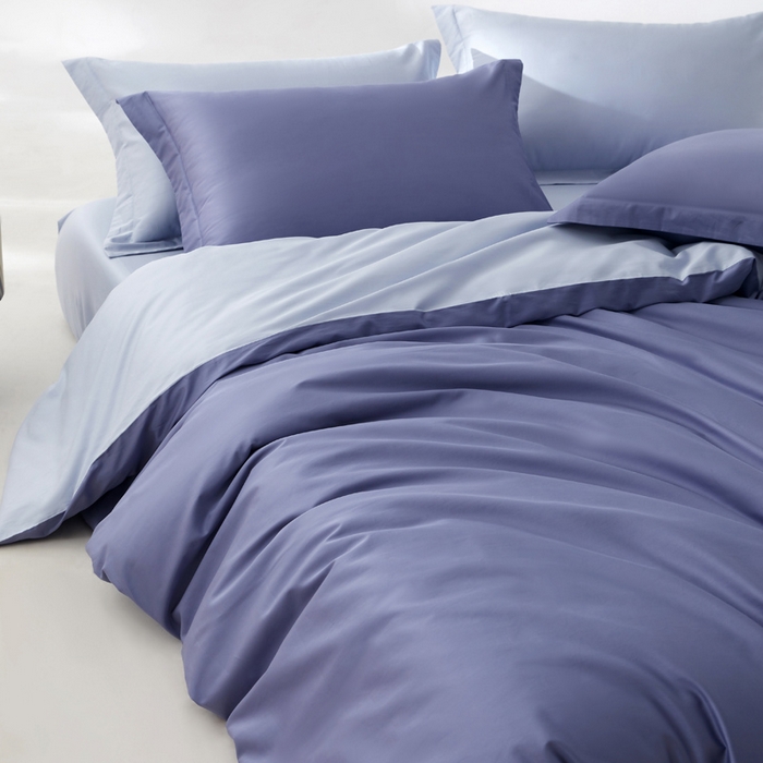 91家纺网 家纺一手货源 找家纺 轩和家居 2024新款A类50S贡缎长绒棉四件套系列 海茵蓝+碧落蓝