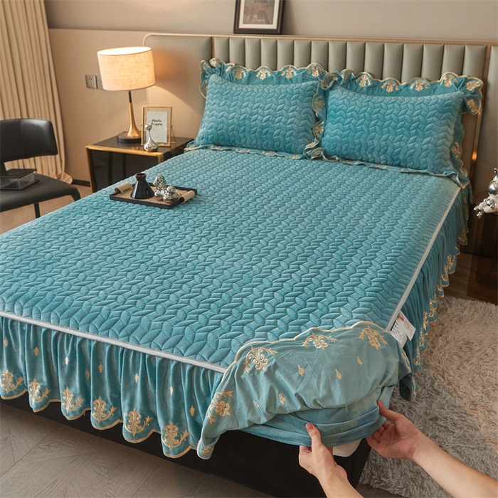 91家纺网 家纺一手货源 找家纺 恒爱家纺 2024新款初黛宝宝绒系列四件套 浅灰蓝