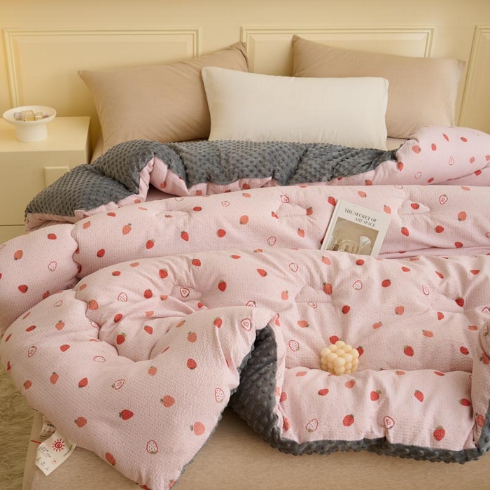 91家纺网 家纺一手货源 找家纺 鑫琪莱家纺  2024新款针织绒豆豆绒被芯 豆豆绒-没烦恼