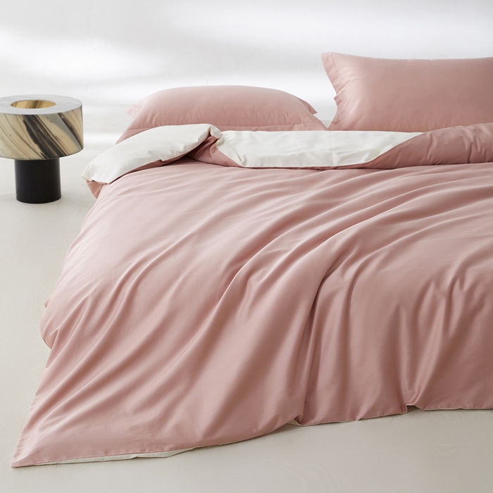 91家纺网 家纺一手货源 找家纺 轩和家居 2024新款A类50S贡缎长绒棉单被套系列 复古粉+浅香槟