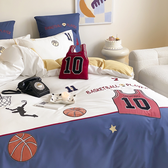 91家纺网 家纺一手货源 找家纺 （总）星野 2024秋冬新款100支长绒棉加厚磨毛刺绣贴布绣四件套-篮球派