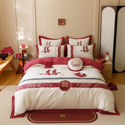 91家纺网 家纺一手货源 找家纺 （总）星野 2024秋冬新款100支长绒棉加厚磨毛刺绣贴布绣四件套-芙喜