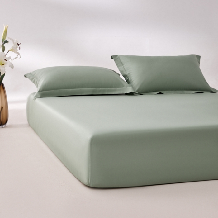 91家纺网 家纺一手货源 找家纺 轩和家居 2024新款A类50S贡缎长绒棉单床笠系列 薄荷绿