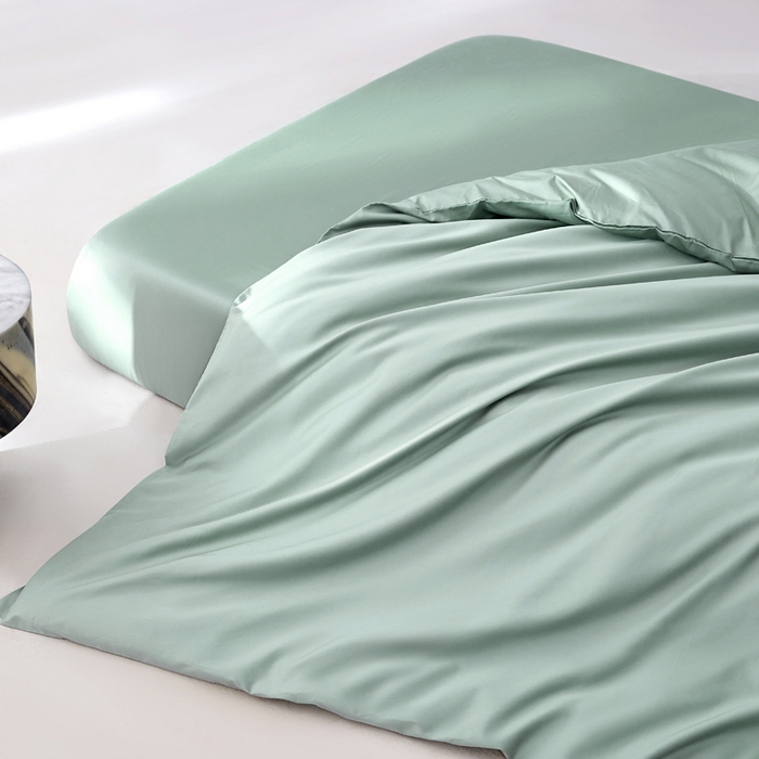 91家纺网 家纺一手货源 找家纺 轩和家居 2024新款A类50S贡缎长绒棉四件套系列 薄荷绿