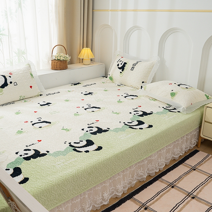 91家纺网 家纺一手货源 找家纺 冬然 2024新款牛奶绒床盖榻榻米床盖炕盖熊猫宝贝