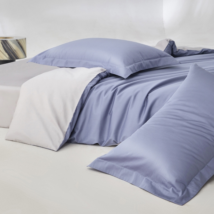 91家纺网 家纺一手货源 找家纺 轩和家居 2024新款A类50S贡缎长绒棉单被套系列 海茵蓝+雅士灰