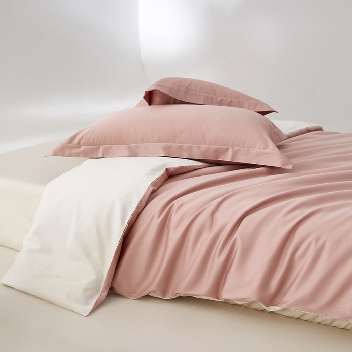 91家纺网 家纺一手货源 找家纺 轩和家居 2024新款A类50S贡缎长绒棉单被套系列 复古粉+浅香槟