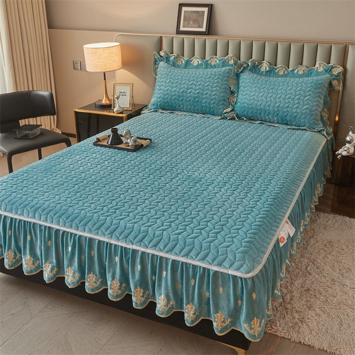 91家纺网 家纺一手货源 找家纺 恒爱家纺 2024新款初黛宝宝绒系列四件套 浅灰蓝