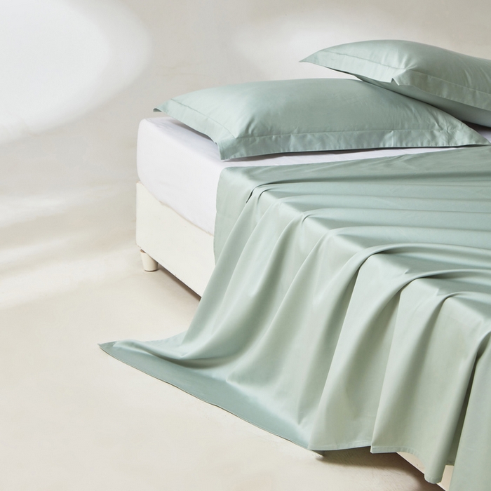 91家纺网 家纺一手货源 找家纺 轩和家居 2024新款A类50S贡缎长绒棉单床单系列 薄荷绿