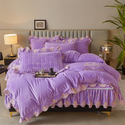91家纺网 家纺一手货源 找家纺 恒爱家纺 2024新款初黛宝宝绒系列四件套 浪漫紫
