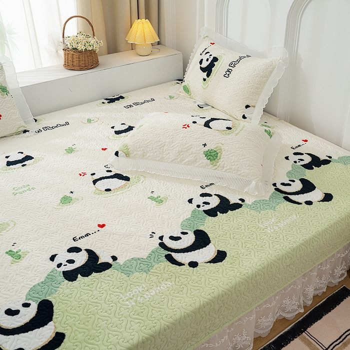 91家纺网 家纺一手货源 找家纺 冬然 2024新款牛奶绒床盖榻榻米床盖炕盖熊猫宝贝