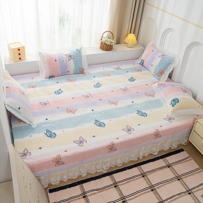 91家纺网 家纺一手货源 找家纺 冬然 2024新款牛奶绒床盖榻榻米床盖炕盖蝶舞