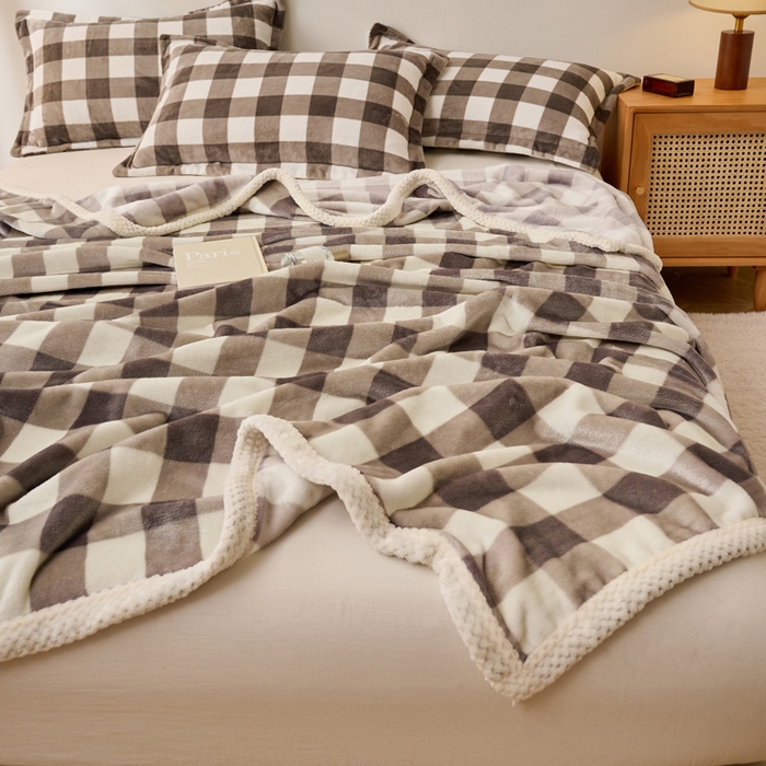 91家纺网 家纺一手货源 找家纺 吾诺家居 2024新款无印风牛奶绒毯多功能毛毯 灰色中格