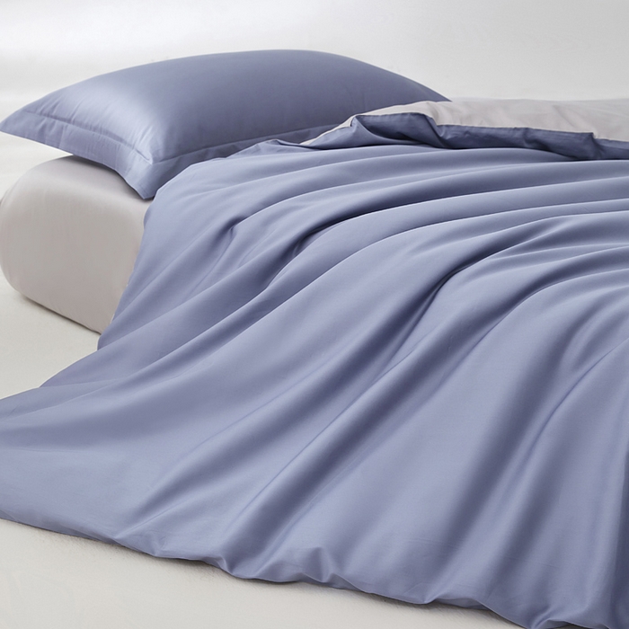 91家纺网 家纺一手货源 找家纺 轩和家居 2024新款A类50S贡缎长绒棉四件套系列 海茵蓝+雅士灰